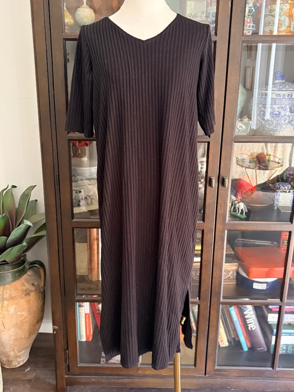 Eileen Fisher, Ribbed Stretch Tencel Short Sleeve Dress Size XS
